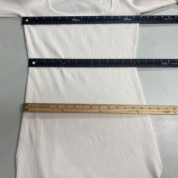 Women’s Ribbed Knit Sweater Dress Bodycon Maxi Square Neckline White Slit NWOT - Picture 8 of 9